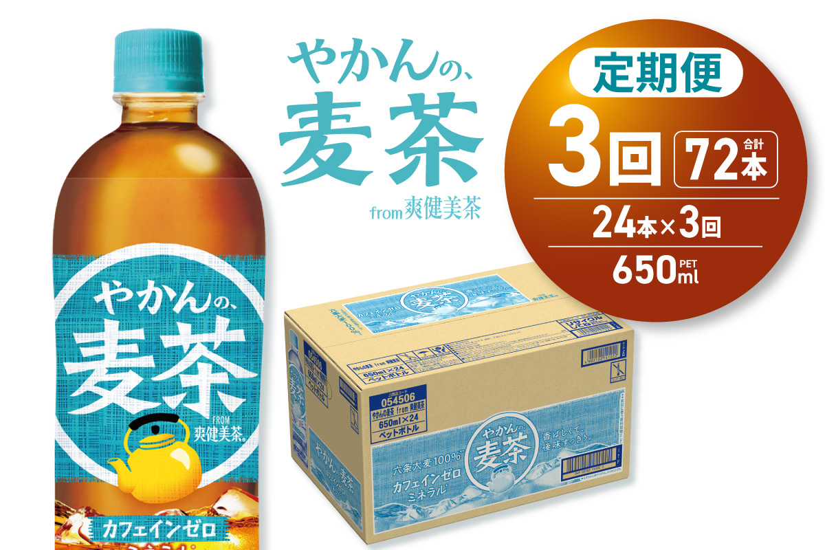 【３ヶ月定期便】やかんの麦茶 from 爽健美茶 650mlPET×24本｜ 飲料 ドリンク 飲み物 お茶 北海道 札幌市