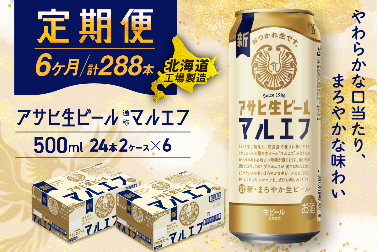 【定期便 6ヶ月】アサヒ生ビール≪マルエフ≫＜500ml＞24缶 2ケース 北海道工場製造