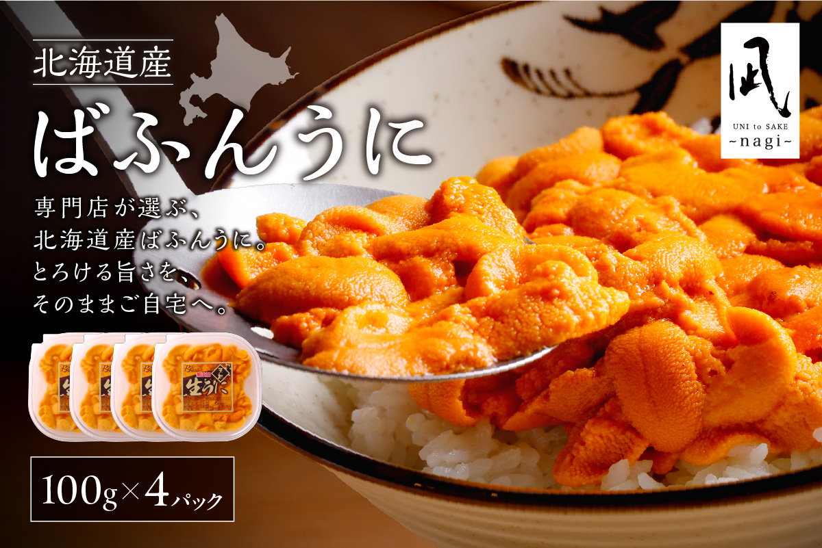 【先行予約】《北海道産》バフンウニ 塩水 100g×4パック＜札幌カネシン水産＞ | ウニ丼 無添加 北海道 札幌市