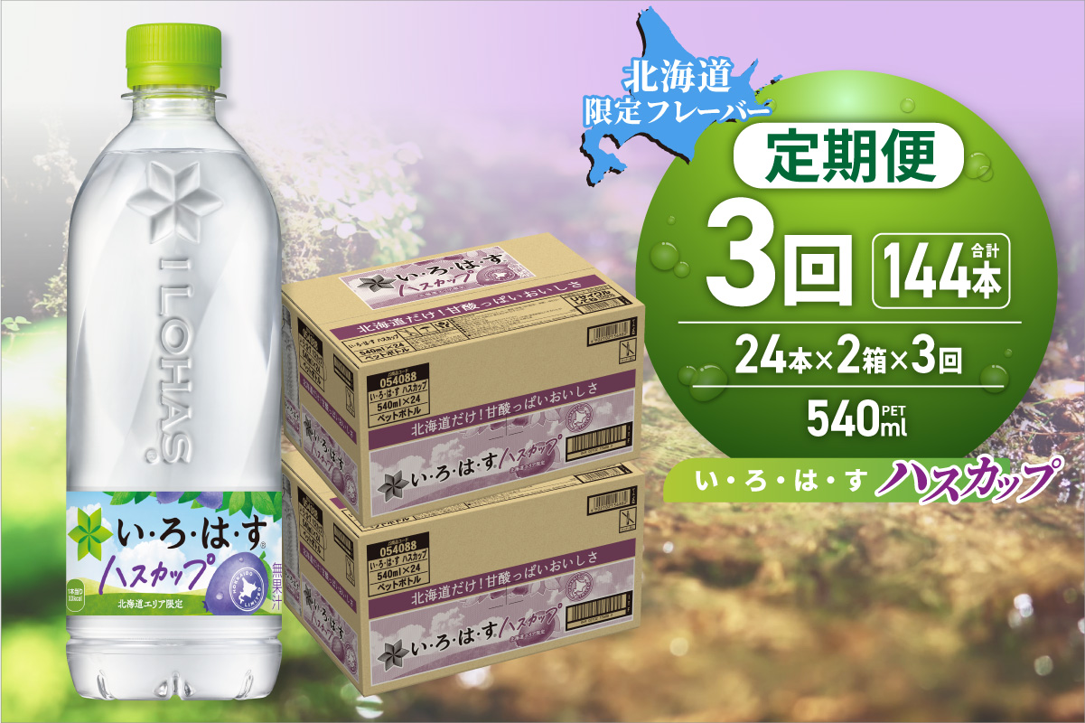 【３ヶ月定期便】い・ろ・は・す ハスカップ　540mlPET×48本｜コカ・コーラ 飲料 ドリンク 飲み物 水 いろはす 北海道 札幌市
