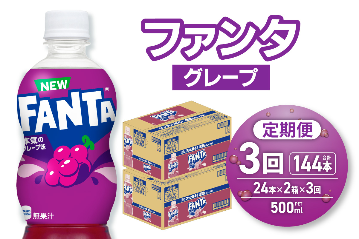 【３ヶ月定期便】ファンタ グレープ 500mlPET×48本（2ケース） |  炭酸飲料 ペットボトル コカ・コーラ 北海道 札幌市