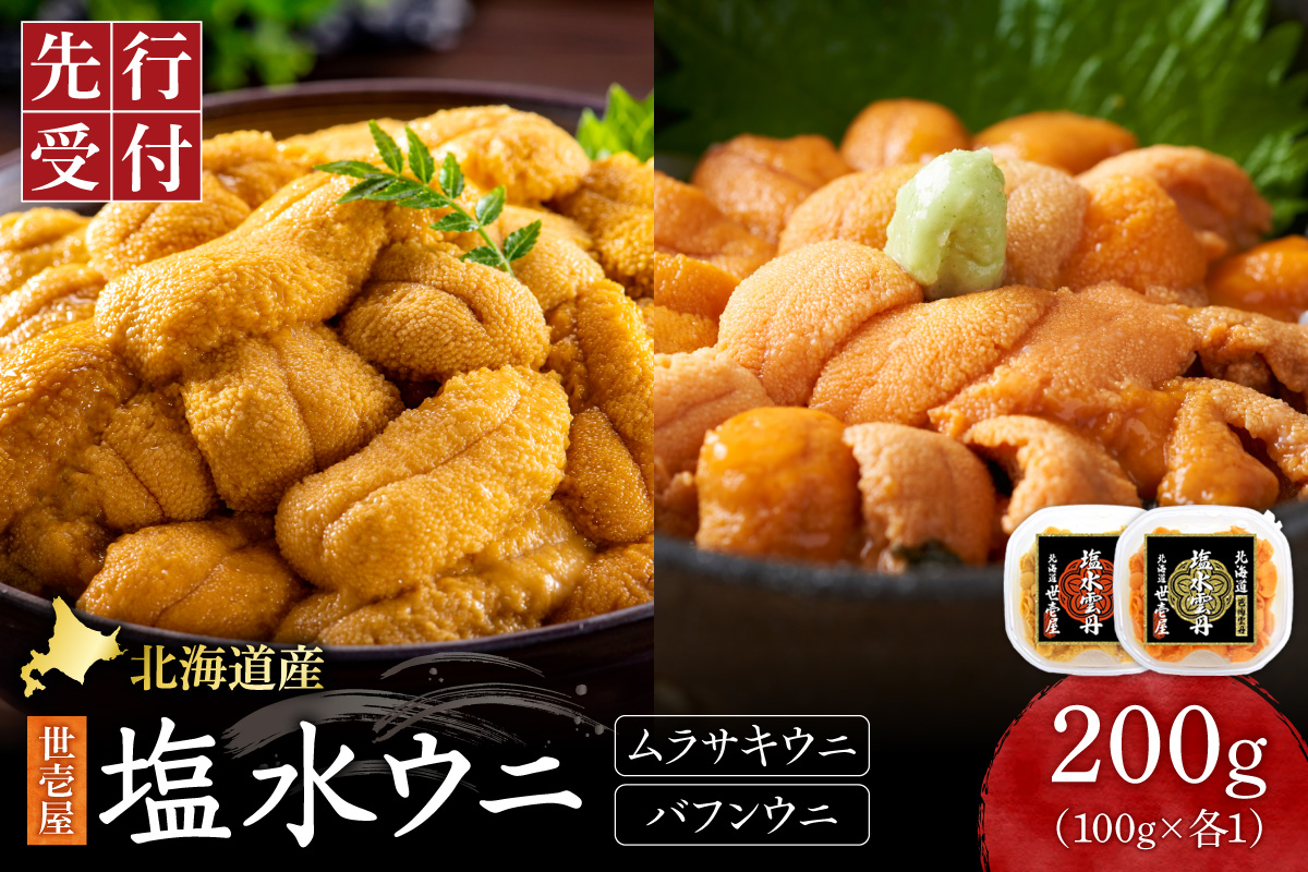 【先行予約】北海道産　世壱屋塩水ウニ（ムラサキウニ＆バフンウニ）各100g ｜うに 海鮮 魚介 無添加 セット 食べ比べ 北海道 札幌市