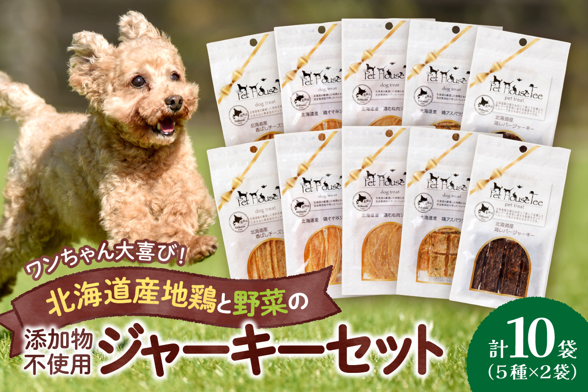ワンちゃん大喜び！北海道産地鶏と野菜の完全無添加ジャーキーセット（５種類×２袋）