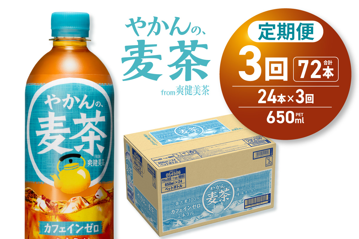 【３ヶ月定期便】やかんの麦茶 from 爽健美茶 650mlPET×24本｜コカ・コーラ 飲料 ドリンク 飲み物 お茶 北海道 札幌市