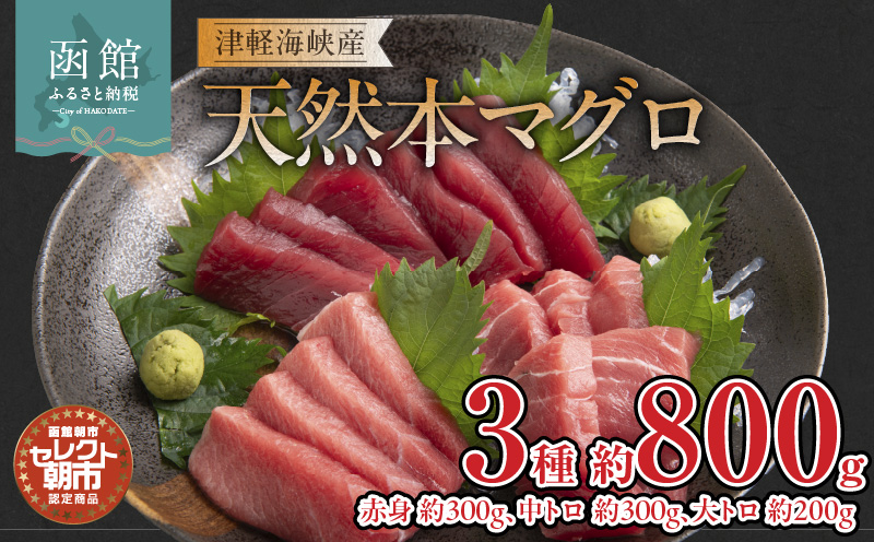 セレクト朝市「津軽海峡産天然本まぐろ」（赤身 約300g、中トロ 約300g、大トロ 約200g）_HD009-034
