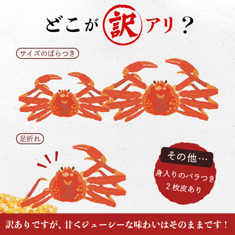 【訳あり】浜茹でオオズワイガニ 2kg 詰めセット 北海道噴火湾産 _HD206-001