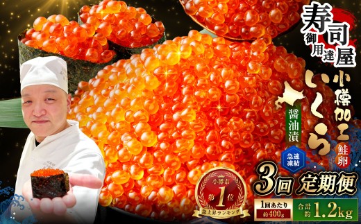 【3回定期便】 いくら醤油漬 約400g（約200g×2パック）×3回 計約1.2kg いくら醤油漬け いくら イクラ 醤油漬 醤油漬け 冷凍