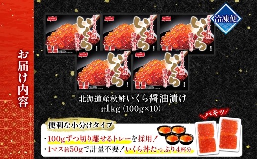 ニッスイ 北海道秋鮭いくら醤油漬け 1kg （100g × 10）いくら イクラ 醤油漬け 魚卵 魚介 魚介類 北海道産 国産 北海道 小樽市 冷凍
