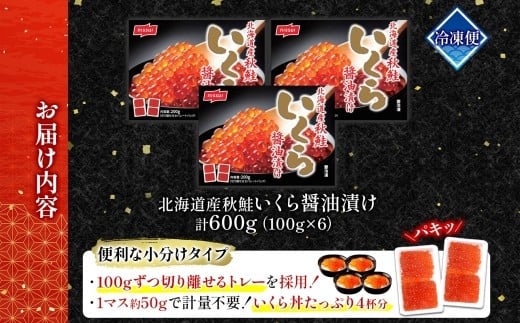 ニッスイ 北海道秋鮭いくら醤油漬け 600g （100g × 6） いくら イクラ 醤油漬け 魚卵 魚介 魚介類 北海道産 国産 北海道 小樽市 冷凍