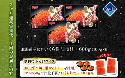 【全3回定期便】ニッスイ  北海道秋鮭いくら醤油漬け 200g × 3回 （合計 ： 600g） いくら イクラ 醤油漬け 魚卵 魚介 魚介類 北海道産 国産 北海道 小樽市 冷凍