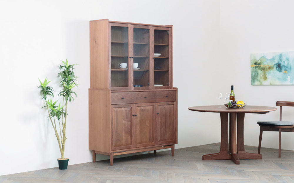 旭川家具 MUKU工房オリジナル ジャム カップボード 120 ウォールナット_04905