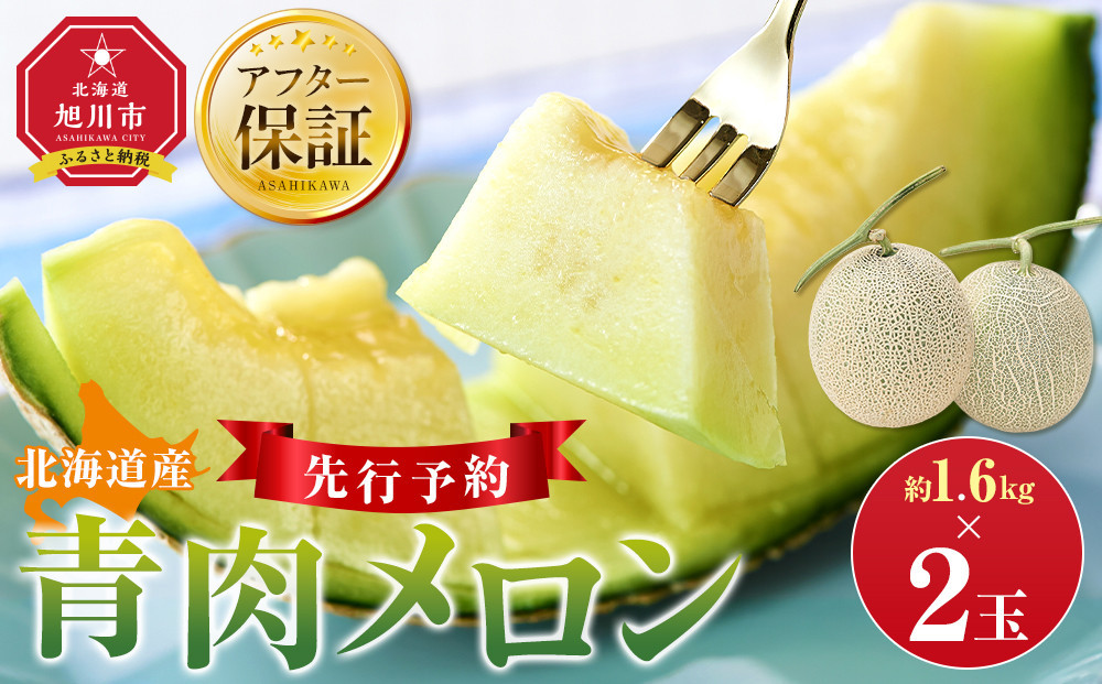 【先行予約】 北海道産青肉メロン約1.6kg×2玉 (2026年7月中旬から発送予定)【 果物 くだもの フルーツ メロン 青肉 青肉メロン 旬 お取り寄せ 甘い 北海道産 旭川市 北海道 】_05291
