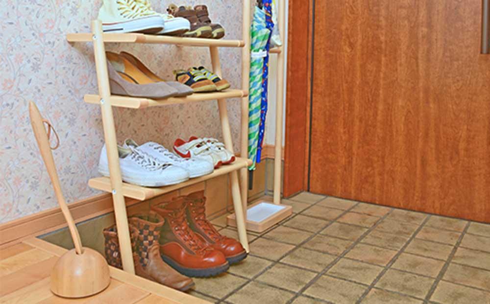 旭川家具　コサイン　シューラック　メープル 【 旭川家具 北海道 旭川市 木製 家具 選べる樹種 玄関収納 靴収納 防水ウレタン塗装 省スペース コンパクト 収納棚 組み立て式 軽量 シンプル ナチュラル 手作り 北欧 おしゃれ 天然木 無垢 】_00649