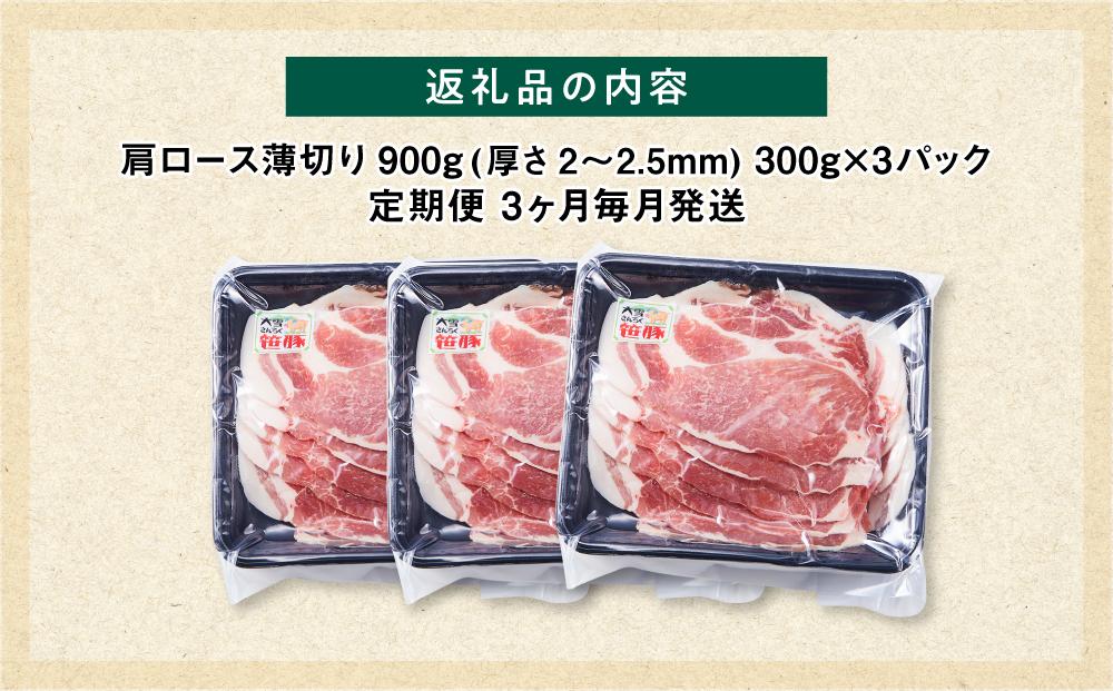【定期便】【旭川産ブランド豚】笹豚肩ロース薄切り900g(300g×3パック)×3ヶ月毎月発送【 豚肉 お肉 薄切り 肩ロース ロース しゃぶしゃぶ 生姜焼き しょうが焼き 小分け 冷凍 国産 北海道 お取り寄せ グルメ 高評価 旭川市 北海道 】_04825