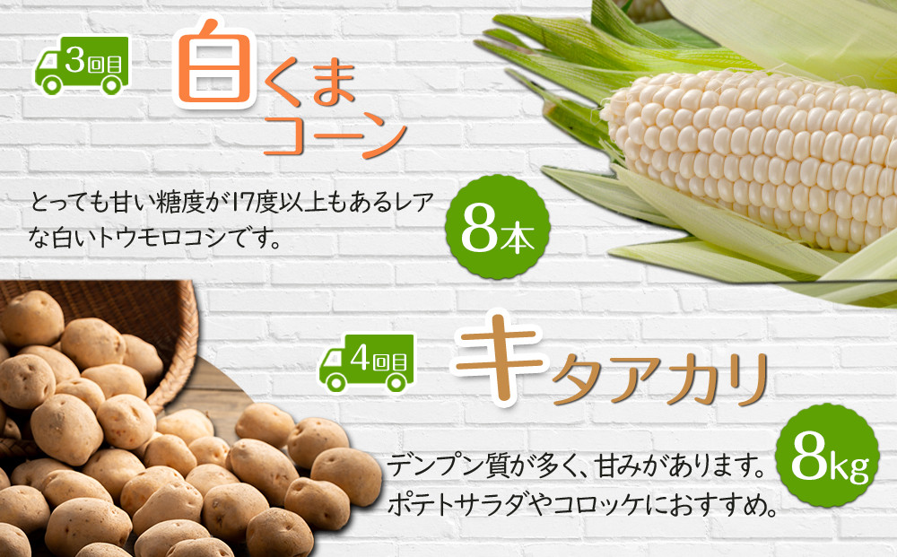 【26年5月発送開始】かに太郎 定期便Jセット（アスパラ、赤肉メロン、白くまコーン、キタアカリ、無添加鮭イクラ醤油漬け）全5回 _03823