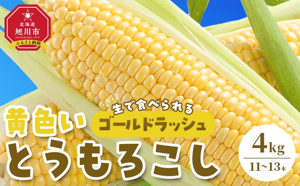 【先行予約】【旭川近郊産】黄色いとうもろこし（ゴールドラッシュ）4kg（11-13本）(2025年8月上旬発送予定) 【 人気 北海道産 糖度 生 野菜 スイートコーン 産地直送 バーベキュー BBQ コーン 旬 お取り寄せ 旭川市 北海道 送料無料 】_00092