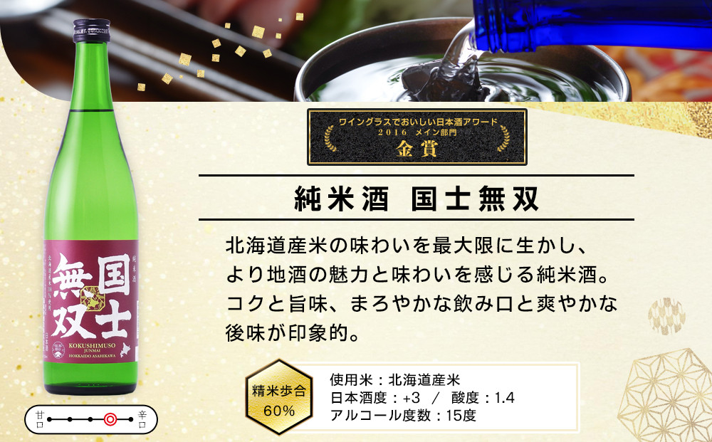 【ふるさと納税限定セット】　代表銘柄「国士無双」３種飲み比べ　各720ml×3本 【 日本酒 飲み比べ 国士無双 純米吟醸酒 純米酒 特別純米酒 高砂酒造 受賞歴 日本酒アワード 日本酒 セット 720ml 3種 北海道 地酒 厳選 晩酌 熱燗 お酒 さけ サケ sake SAKE alcohol ALCOHOL 北海道 旭川市 】 _05885