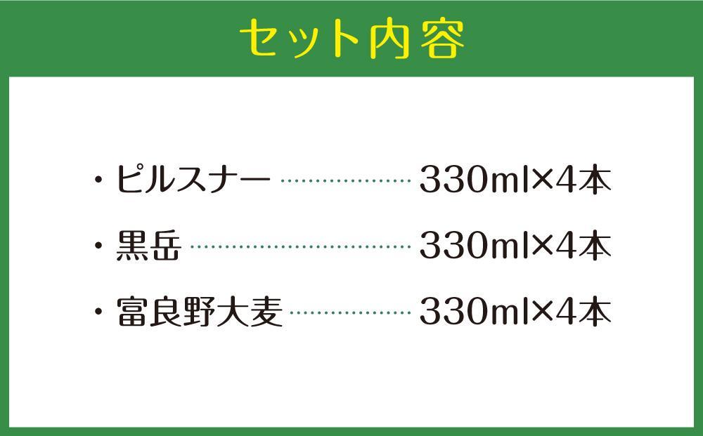 【父の日ギフト】大雪地ビールセット（ピルスナー×4本／黒岳×4本／富良野大麦×4本）_04132