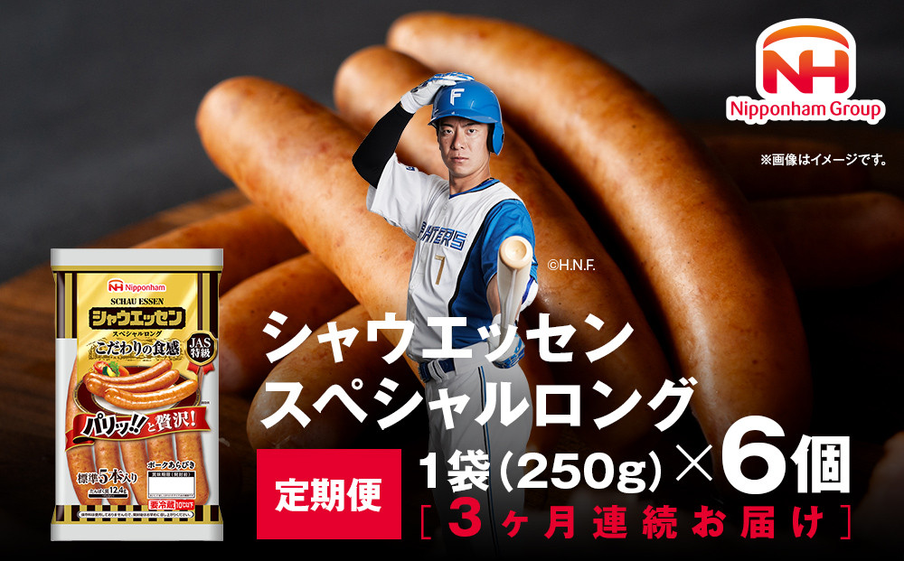 【ふるさと納税】【3ケ月定期便】シャウエッセン スペシャル ロング 250g 6パック 北海道 旭川 ウインナー ソーセージ あらびき 粗挽き ウィンナー 食品 バーベキュー 豚肉 肉 日本ハム ギフト 小分け 送料無料 定期便 お肉 にく 大容量 レンチン お弁当 惣菜 おかず おつまみ 天然羊腸 _ 00606