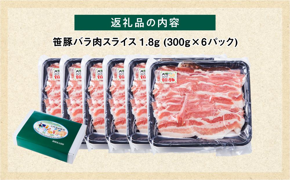 【旭川産ブランド豚】希少部位！笹豚バラ1.8kg(300g×6パック) 【 豚肉 お肉 豚バラ 豚バラ肉 しゃぶしゃぶ 鍋 お鍋 焼肉 焼き肉 やきにく 小分け 個包装 冷凍 国産 北海道 ギフト スライス お取り寄せ グルメ 旭川市 北海道 】_04811