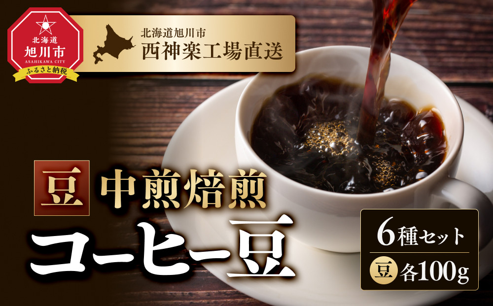 「豆」中煎焙煎コーヒー豆100g豆6袋　旭川市西神楽工場直送 _04277