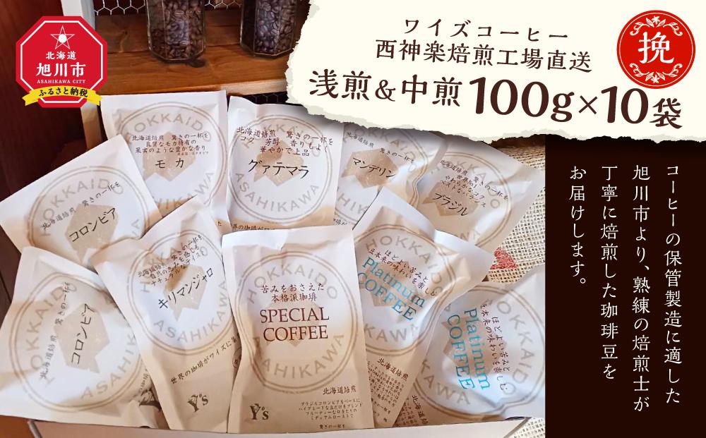 【挽】浅煎＆中煎　100ｇ×10袋　北海道旭川焙煎　ワイズコーヒー西神楽焙煎工場直送_02946