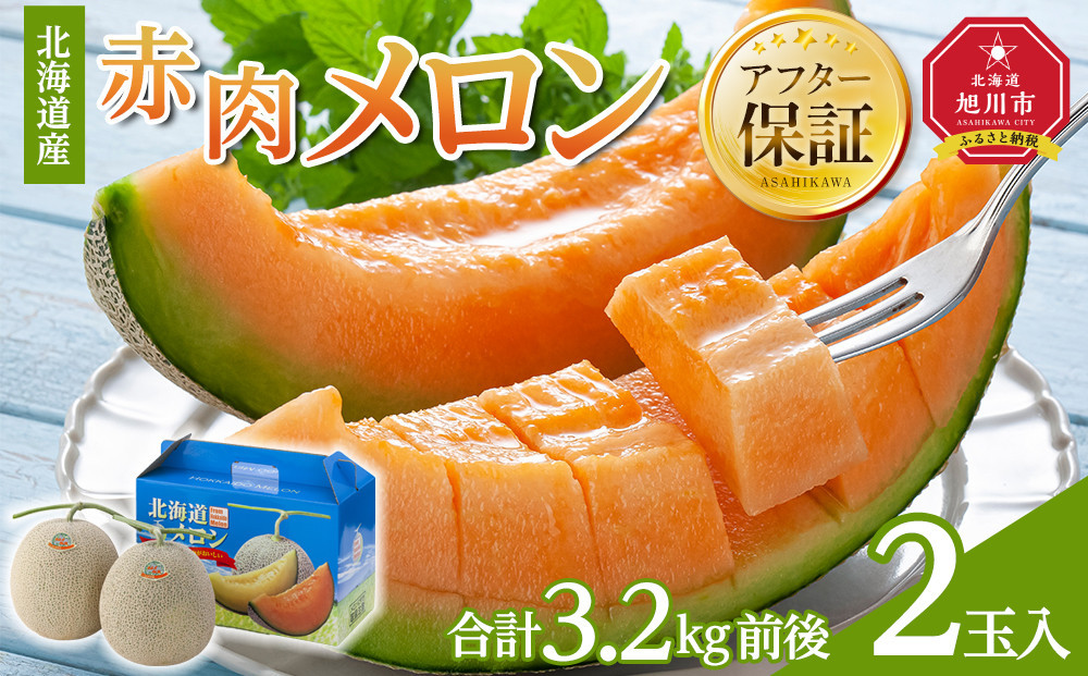 【26年発送先行予約】北海道産赤肉メロン　2玉入り　合計3.2kg前後（2026年7月中旬から発送開始予定）【 果物 くだもの フルーツ メロン 赤肉 赤肉メロン 旬 お取り寄せ 甘い 北海道産 旭川市 北海道 】_01587