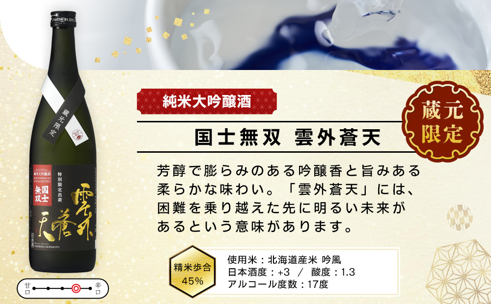 【ふるさと納税限定セット】　高砂酒造「限定酒３種」飲み比べ　各720ml×3本 【 日本酒 飲み比べ 国士無双 純米大吟醸酒 純米大吟醸原酒 純米吟醸酒 高砂酒造 蔵元限定酒 北海道限定酒 日本酒 セット 720ml 3種 北海道 地酒 厳選 晩酌 熱燗 お酒 さけ サケ sake SAKE alcohol ALCOHOL 北海道 旭川市 】_05886