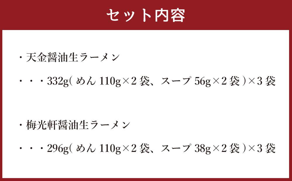藤原製麺 製造　旭川ラーメン 醤油生ラーメンセット ( 天金醤油、梅光軒 )各2袋入り×3袋