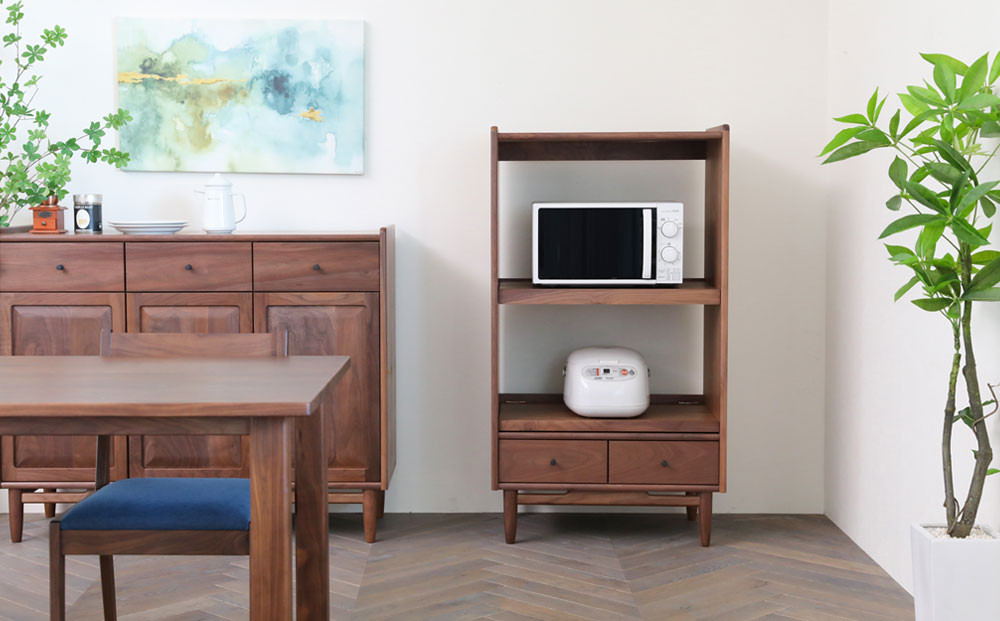 旭川家具 MUKU工房オリジナル ジャム レンジ台 ウォールナット_04899