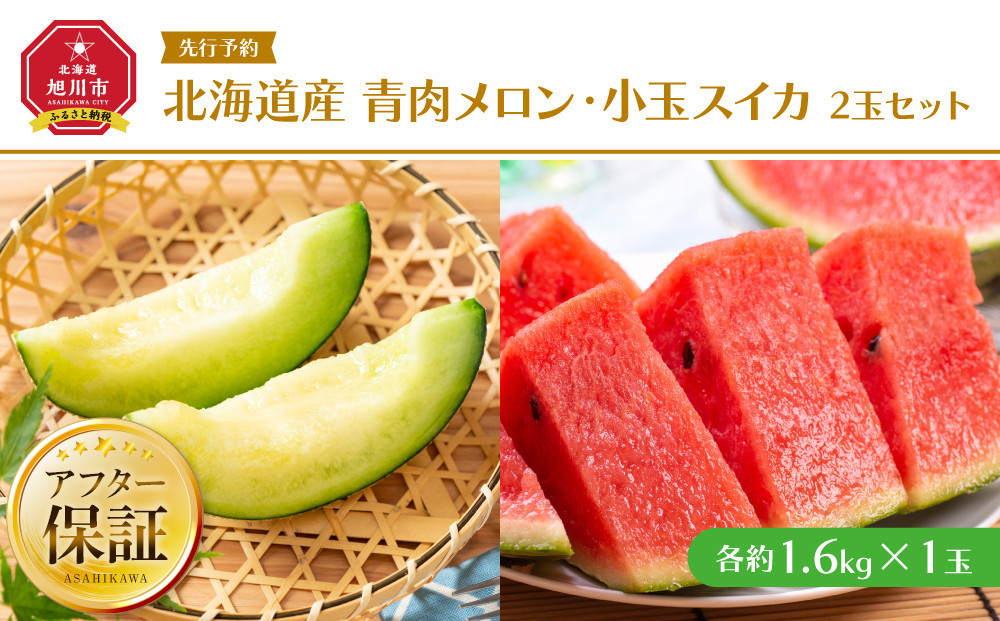 【26年発送先行予約】北海道産青肉メロン・小玉スイカ 2玉セット(各約1.6kg×1玉) (2026年7月中旬から発送開始予定) 【 メロン すいか 西瓜 青肉 果物 フルーツ 糖度 2玉 デザート 旬 お取り寄せ 旭川市 北海道 】_02065