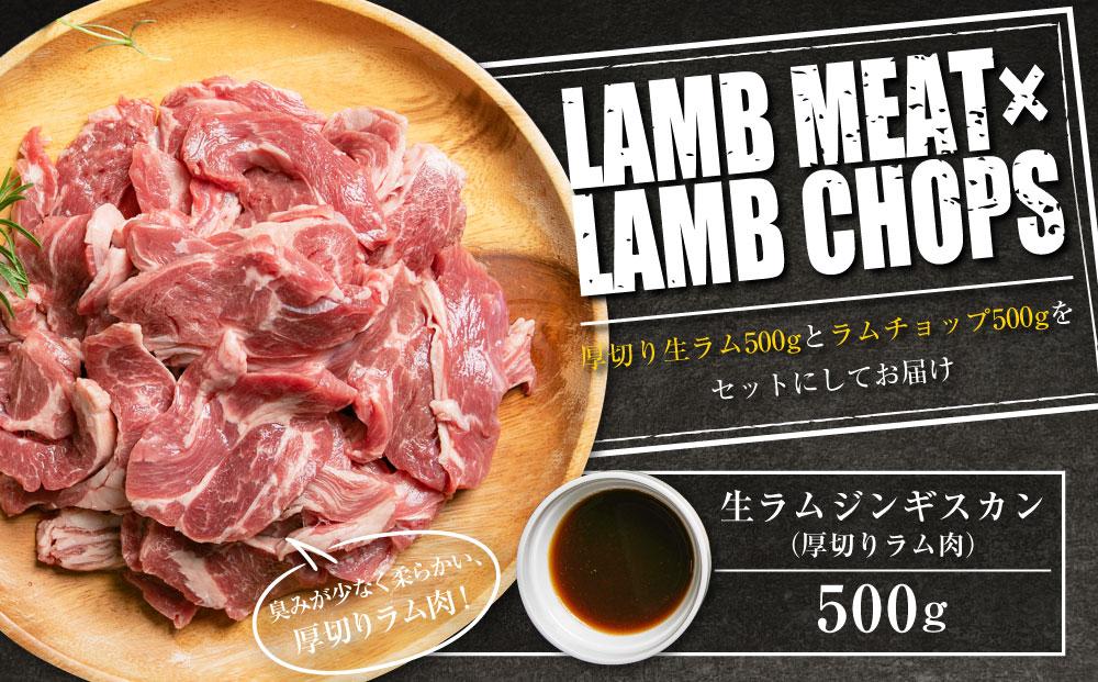 生ラムジンギスカン（厚切りラム肉）とラムチョップ（骨付きラムロース肉）のセット 肉 ジンギスカン 生ラム ラムチョップ ラム肉 羊肉 食べ比べ お楽しみ たれ 小分け 冷凍 お取り寄せ 旭川市 北海道ふるさと納税 北海道 送料無料 旭川市 簡単調理 焼肉_01596