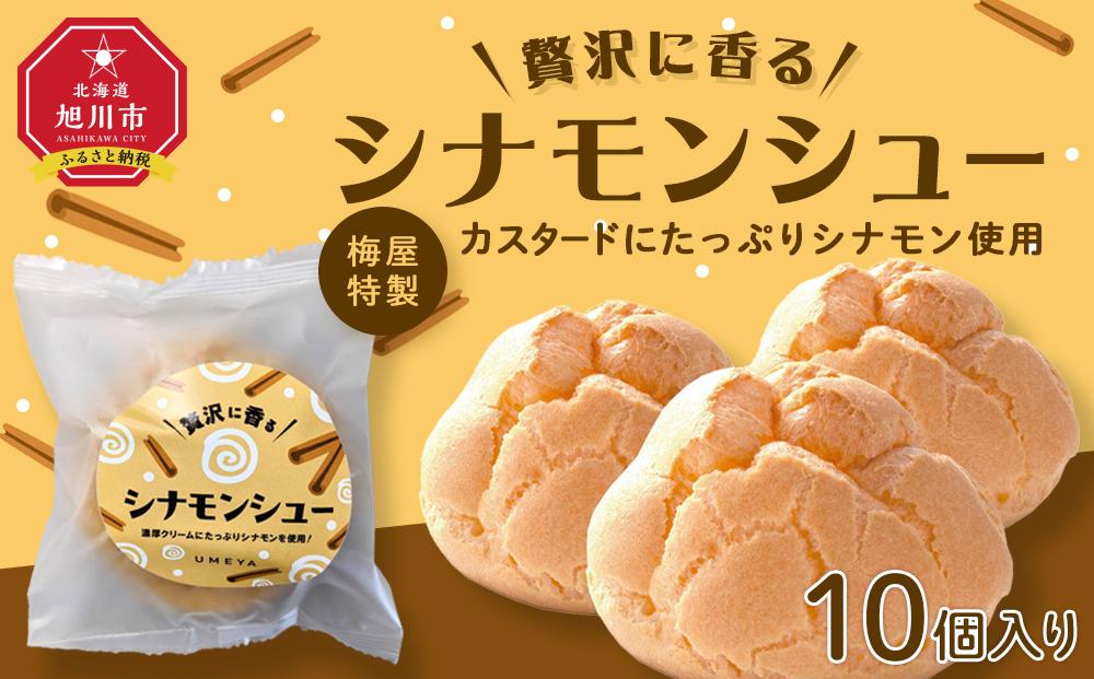 梅屋特製カスタードにたっぷりシナモン使用【シナモンシュー】10個入り_04273 【 シュークリーム 菓子 お菓子 おかし スイーツ デザート 洋菓子 旭川 北海道 送料無料 おすすめ 人気 お楽しみ セット 食品 】