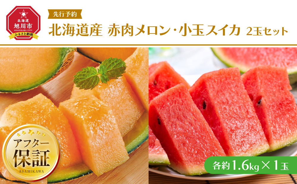 【26年発送先行予約】北海道産赤肉メロン・小玉スイカ 2玉セット(各1.6kg×1玉) (2026年7月中旬から発送開始予定) 【 メロン すいか 西瓜 赤肉 果物 フルーツ 糖度 2玉 デザート 旬 お取り寄せ 旭川市 北海道 送料無料 】_02064