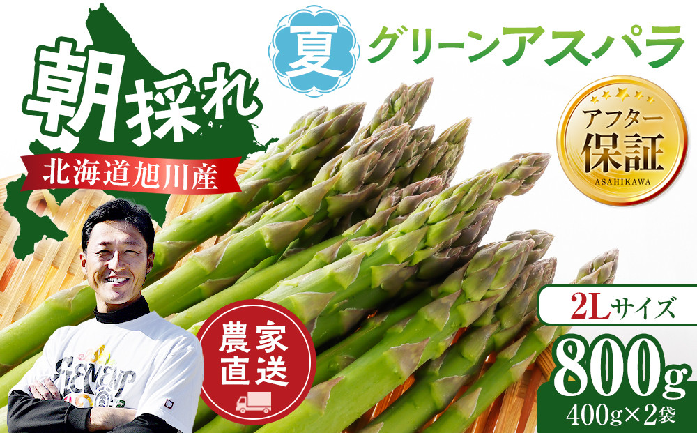 【先行予約】農家直送 朝採れ 夏グリーンアスパラ 2Lサイズ 800g(400g×2袋)北海道旭川産(2026年7月中旬発送開始予定)  【野菜 アスパラガス 旬 新鮮 先行予約 アスパラガス あすぱらがす asparagus ASPARAGUS 北海道 旭川市 】_05932