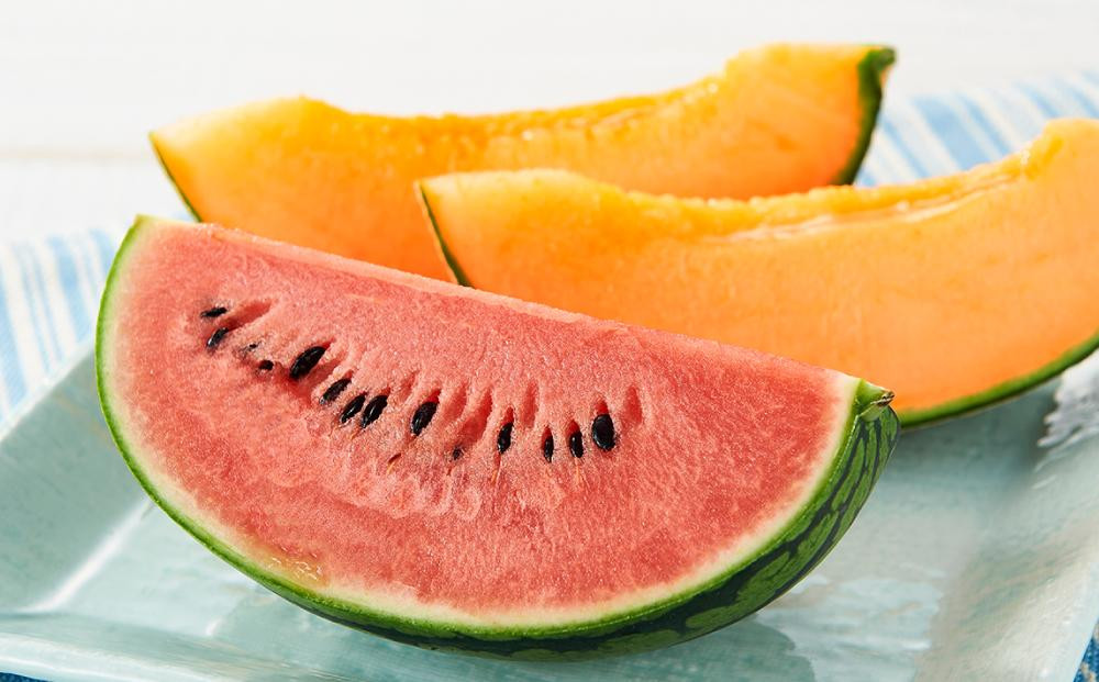 【26年発送先行予約】北海道産赤肉メロン・小玉スイカ 2玉セット(各1.6kg×1玉) (2026年7月中旬から発送開始予定) 【 メロン すいか 西瓜 赤肉 果物 フルーツ 糖度 2玉 デザート 旬 お取り寄せ 旭川市 北海道 送料無料 】_02064