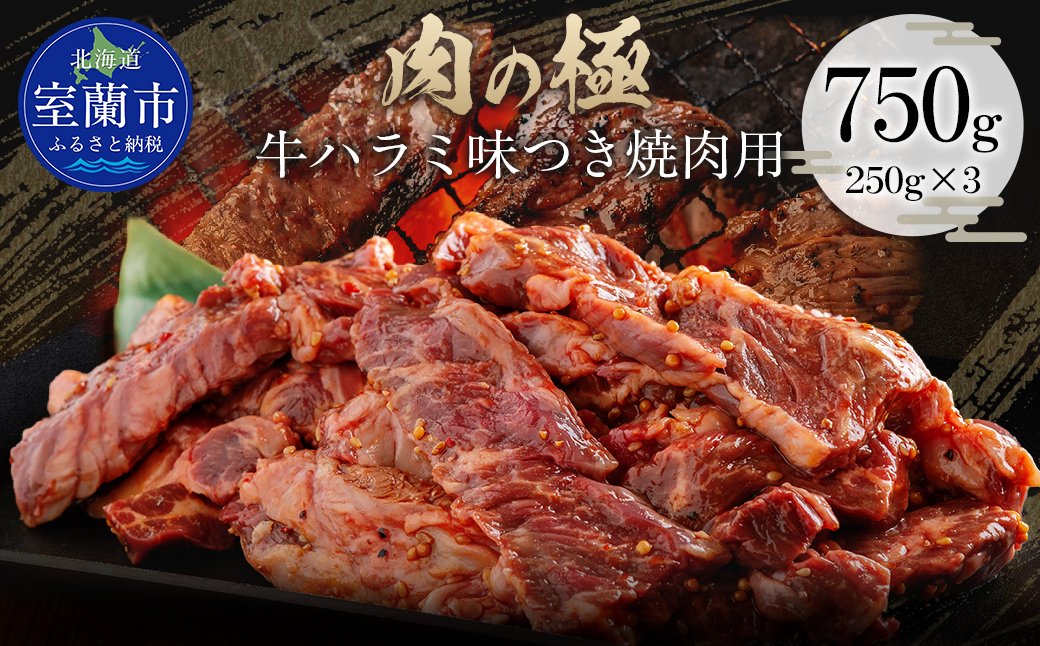 牛ハラミ味つき焼肉用 750g (250g×3) MROBM043