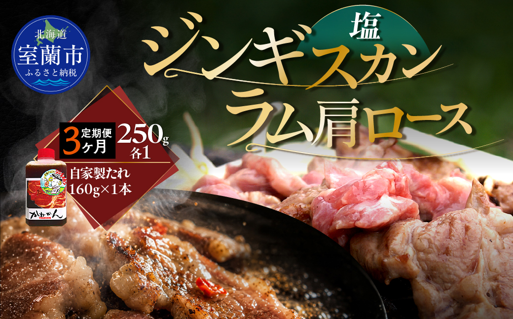 【3ヶ月定期便】塩ジンギスカン250g×1 ラム肩ロース250g×1 セット MROA285
