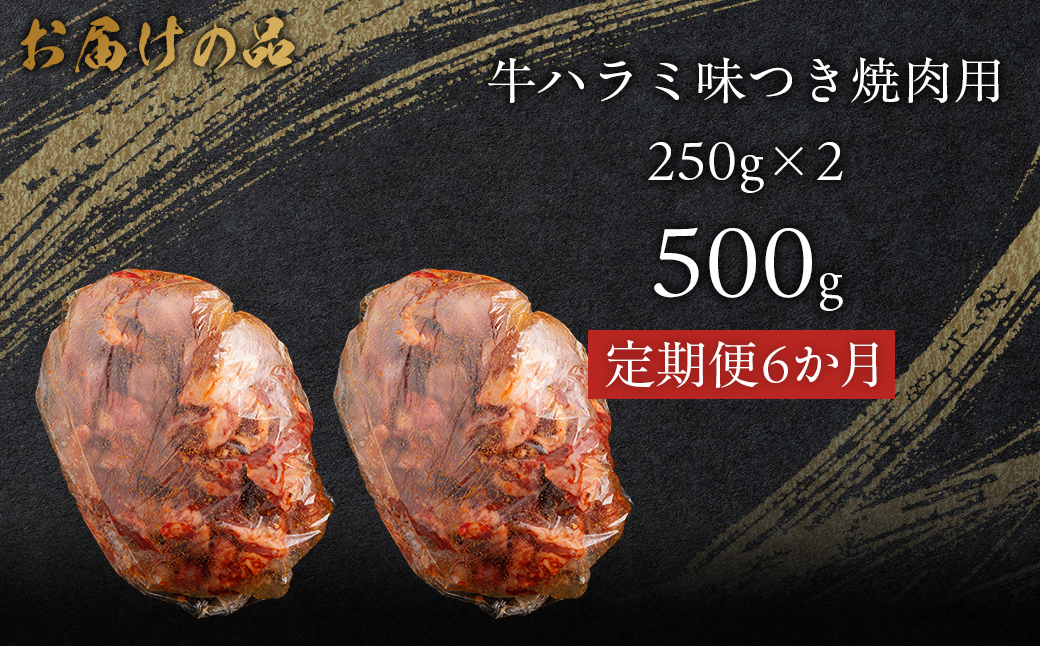 【6か月定期便】牛ハラミ味つき焼肉用 500g (250g×2) MROBM041