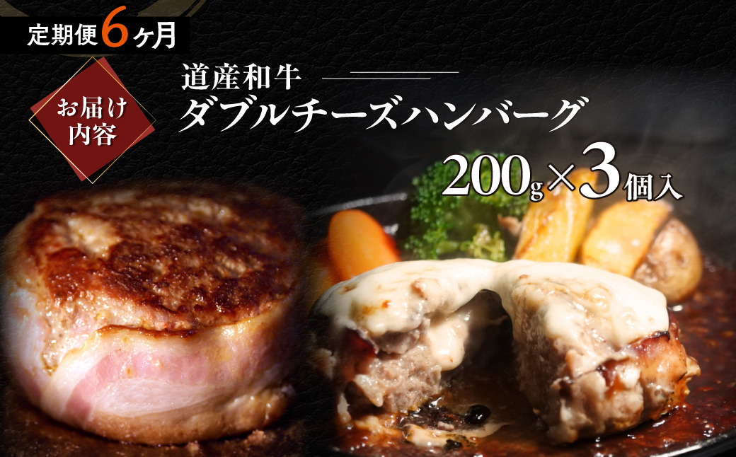 【6ヶ月定期便】道産和牛ダブルチーズハンバーグ（200g）3個入り MROA185