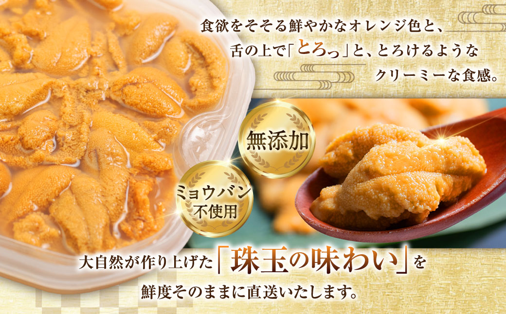 【特選】塩水ウニ 80g（エゾバフンウニ） 【6月中旬(予定)～9月発送不可】うに 雲丹 ミョウバン不使用 海鮮丼 寿司 冷蔵