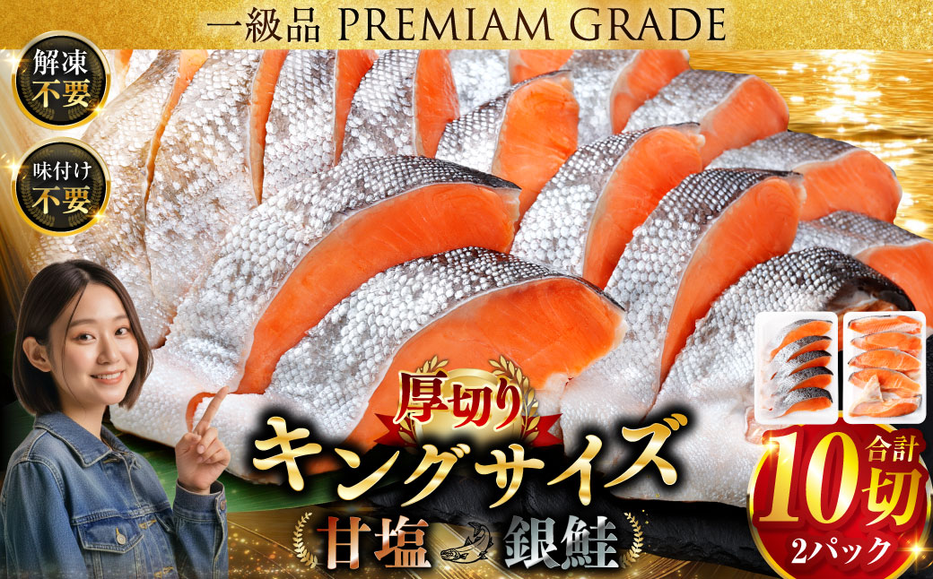 旨味抜群！！第三弾！キングサイズの甘塩銀鮭 半身 厚切10切！ ふるさと納税 鮭 F4F-8080