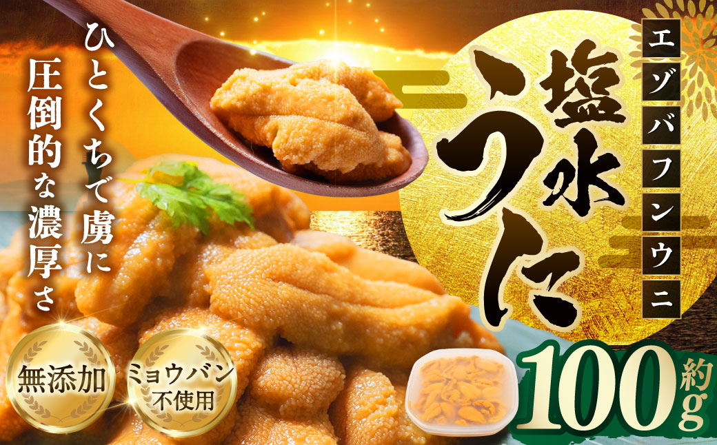 【特選】塩水ウニ 100g（エゾバフンウニ）【6月中旬(予定)～9月発送不可】うに 雲丹 ミョウバン不使用 海鮮丼 寿司 冷蔵