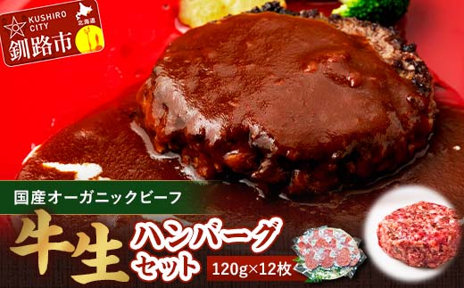 生ハンバーグ120g×12枚 釧路生まれ、釧路育ちのオーガニックビーフ 牛肉 ハンバーグ 国産 牛 肉 お肉 個包装 牛肉 おかず お弁当 北海道 F4F-3500