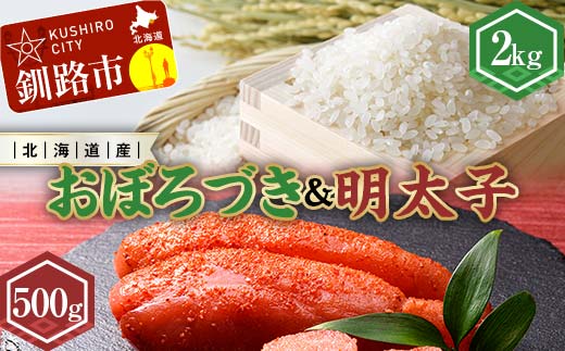 新米 北海道産おぼろづき米2kg＆明太子（500g） ふるさと納税 米 おぼろづき たらこ 明太子 F4F-7765