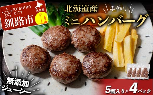 北海道産手作り ミニハンバーグ5個入り×4パック 無添加 ハンバーグ 肉 牛肉 豚肉 おかず 弁当 F4F-8540