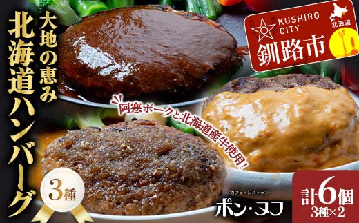 北海道産牛＆阿寒ポーク使用 ハンバーグ 冷凍 真空パック 小分け 150g×6個セット 合いびき 特製 デミグラス ガーリック アメリケーヌソース ご当地グルメ 惣菜 ギフト お取り寄せ F4F-8558