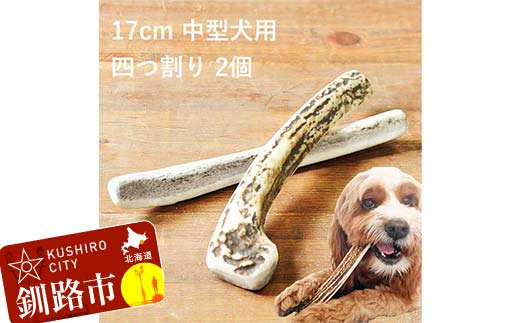 エゾ鹿の角ガム 17cm 中型犬用 四つ割り 2個 北海道産 国産 無添加 犬用ガム 天然鹿角 長持ち デンタルケア ペット おやつ F5F-0070