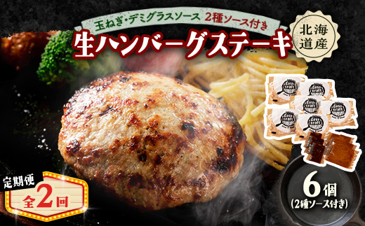 【毎月定期便】玉ねぎ・デミグラスソース、2種ソース付きハンバーグステーキ セット　(生) 6個全2回【配送不可地域：離島】【4080182】