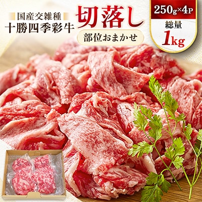 十勝四季彩牛切落し(部位おまかせ)総量1kg(250g×4P)【国産交雑種】【配送不可地域：離島】【1211793】